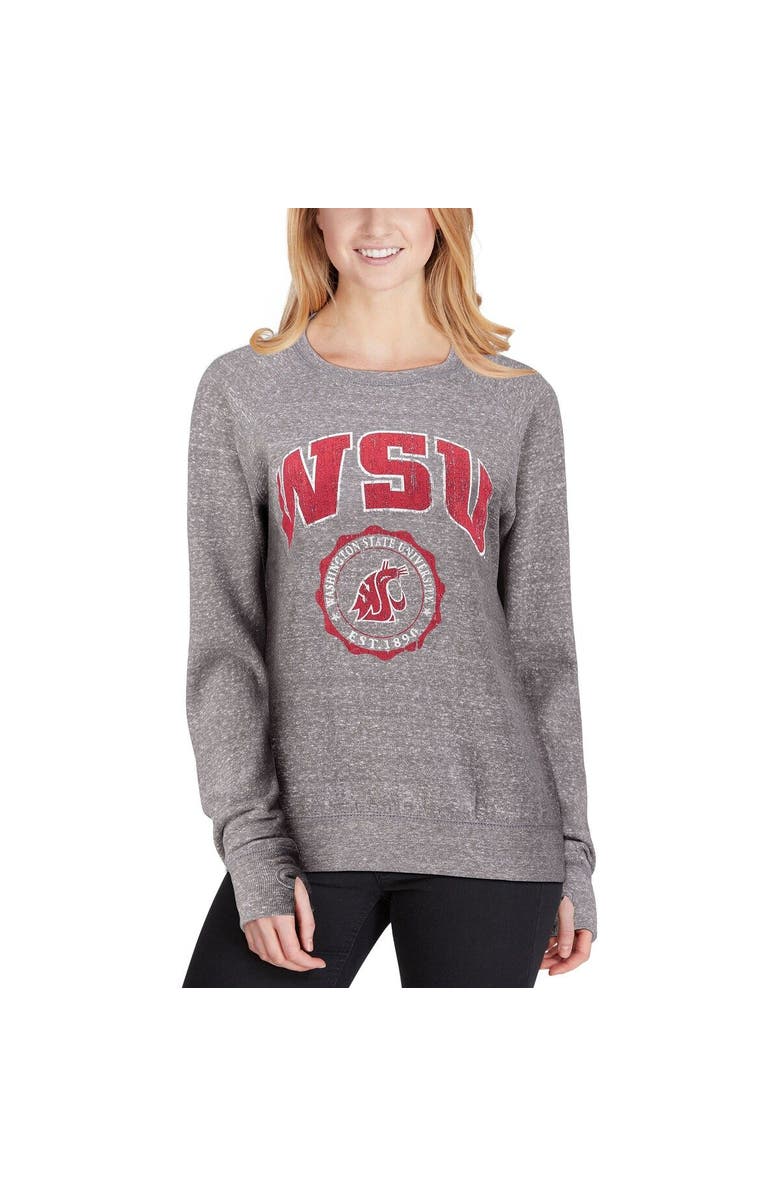 PRESSBOX Women's Pressbox Heathered Gray Washington State Cougars Edith Vintage Knobi Pullover Sweatshirt, Alternate, color,
