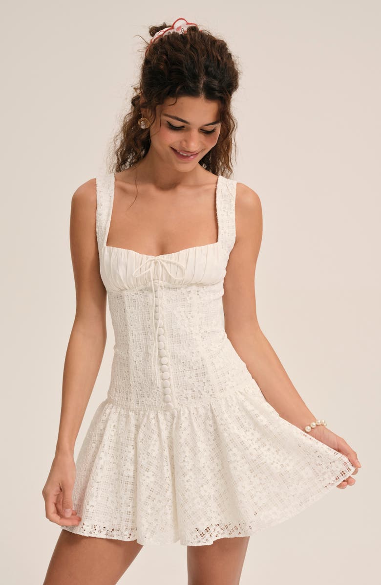For Love & Lemons Daisy Embroidered Lace Minidress, Alternate, color, White