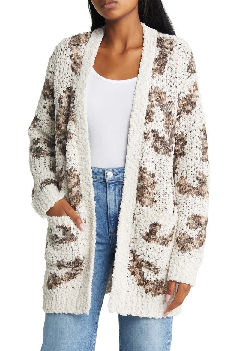 Long Sleeve Cardigan, Main, color, OATMEAL LEOPARD