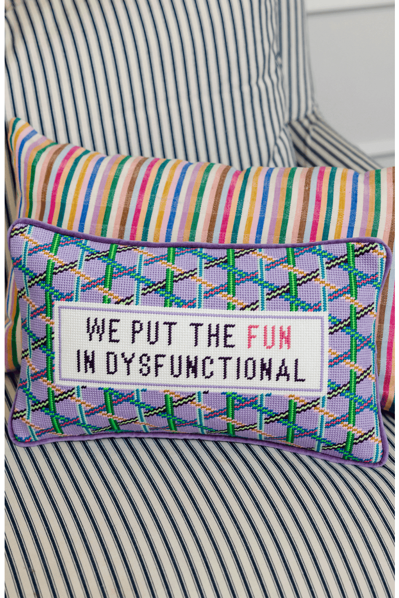 Fun in Dysfunctional Needlepoint Pillow, Alternate, color, Fun in Dysfunctional