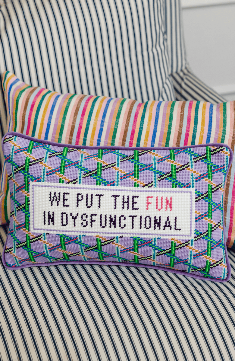Furbish Studio Fun in Dysfunctional Needlepoint Pillow, Alternate, color, Fun In Dysfunctional