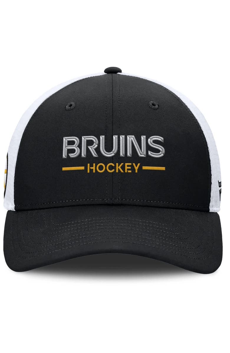 FANATICS Men's Fanatics Black/White Boston Bruins Authentic Pro Rink Lockup Adjustable Trucker Hat, Alternate, color, Black