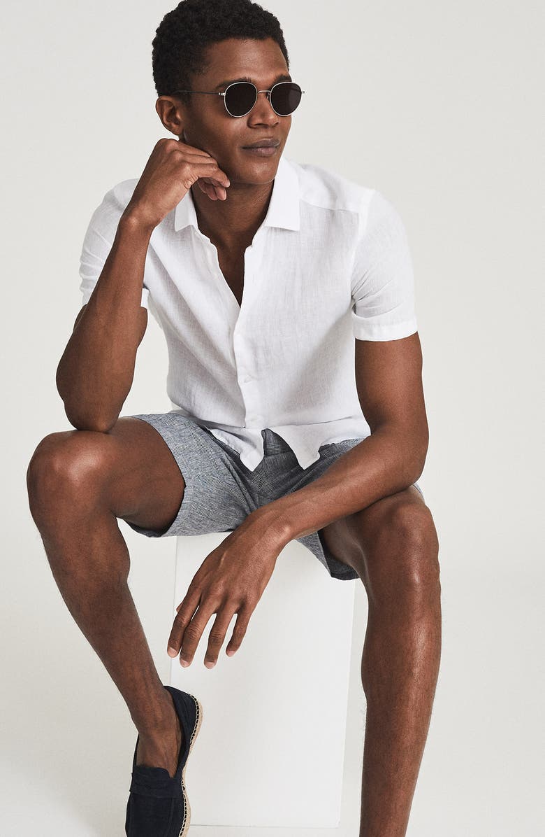 Reiss Holiday Short Sleeve Linen Button-Up Shirt, Alternate, color, 