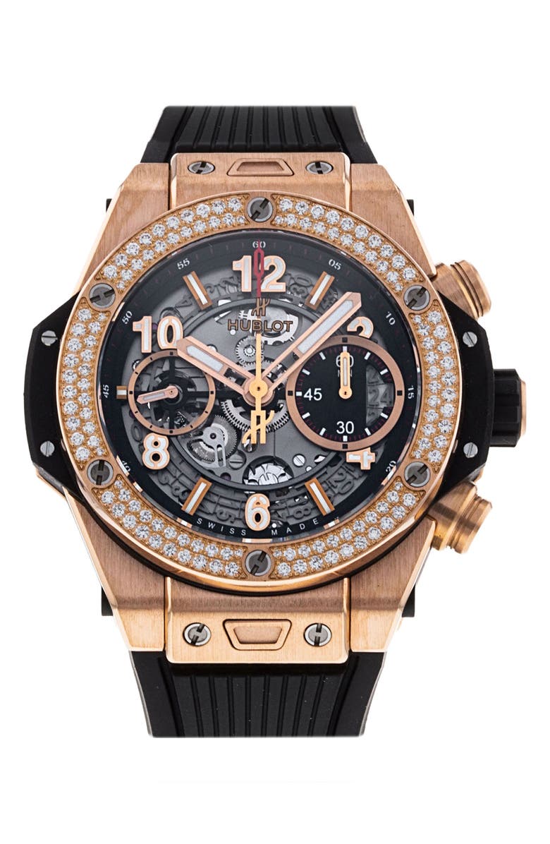 Watchfinder & Co. Hublot Preowned Big Bang Diamond Chronograph Rubber Strap Watch, 42mm, Main, color,
