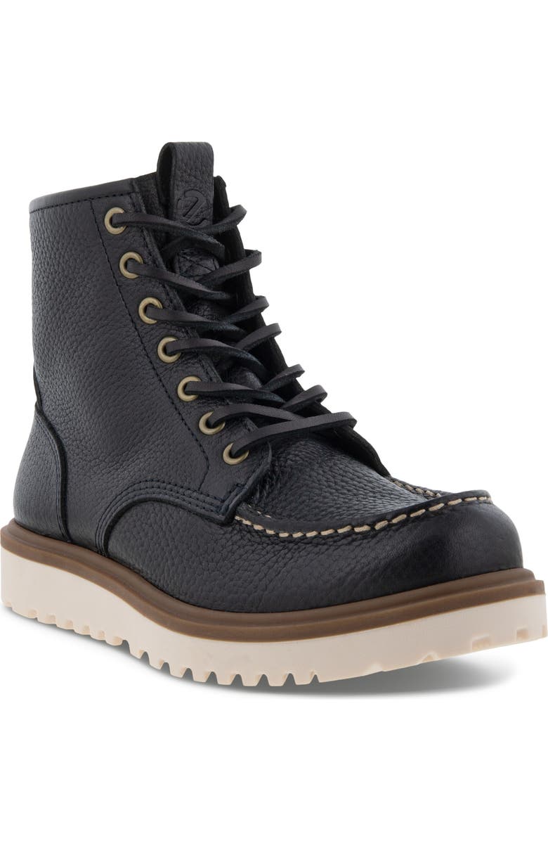 ECCO Staker Moc Toe Water Repellent Lace-Up Leather Boot, Main, color,