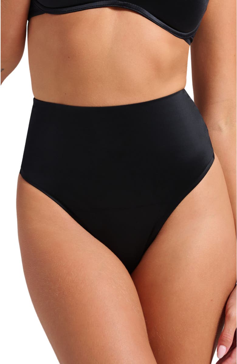 Siella Smooth Satin Thong, Main, color, Black