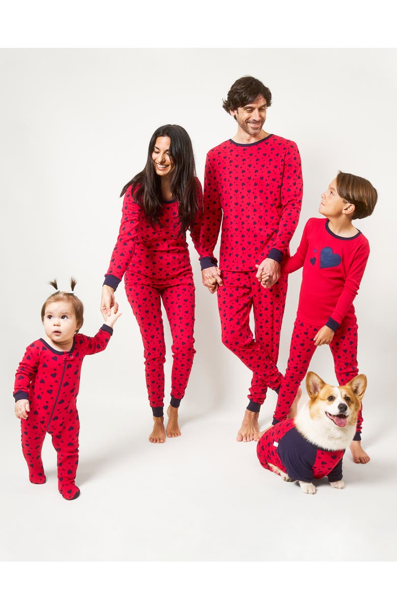 Leveret Two-Piece Cotton Printed Matching Family Pajamas, Playful Graphics, Alternate, color, Navy Hearts