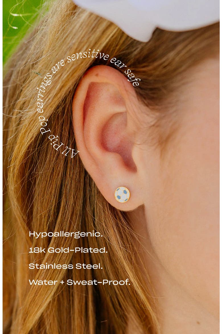 Girls' Soccer Ball Flatback Stud Hypoallergenic Earrings, Alternate, color, White