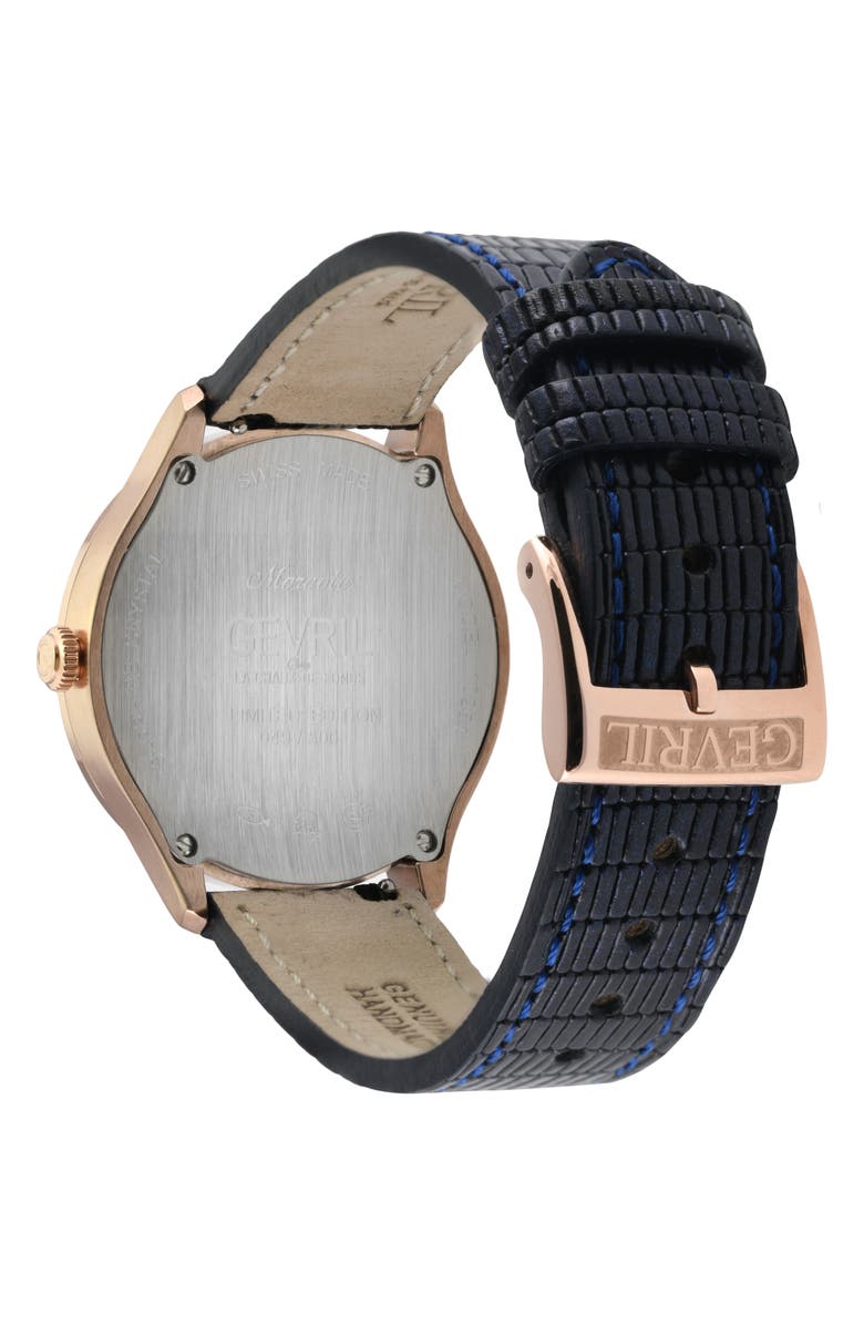 GEVRIL Morcote Swiss Diamond Leather Strap Watch, 36mm - 1.3ct., Alternate, color, Black