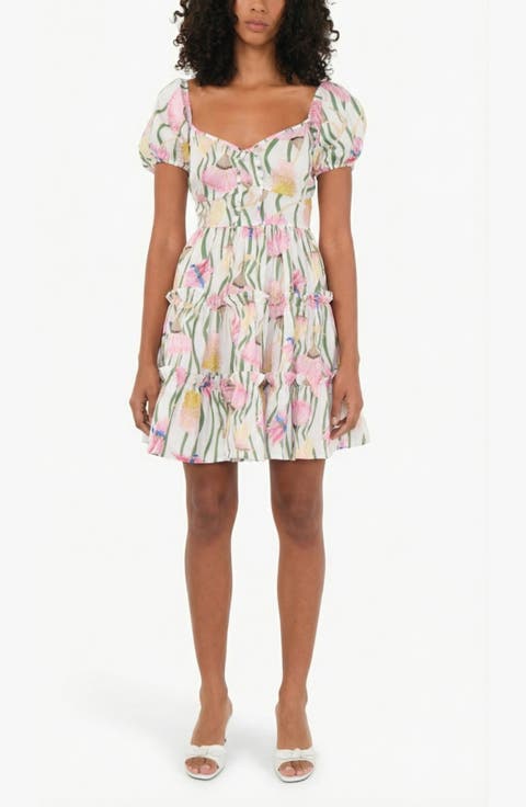 Bloom Puff Sleeve Tiered Stretch Cotton Minidress