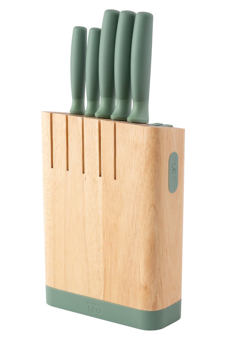 Leo Forest Knife Block 6-Piece Set, Alternate, color, GREEN/ BEIGE