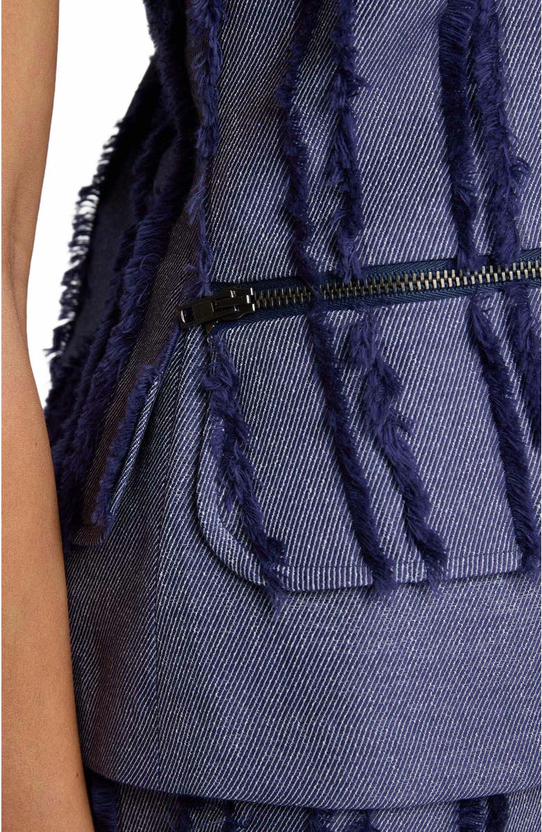 Santorelli Caterina Sleeveless Top with Zipper Detail in Stripe Fringed Denim, Alternate, color, Marine Blue
