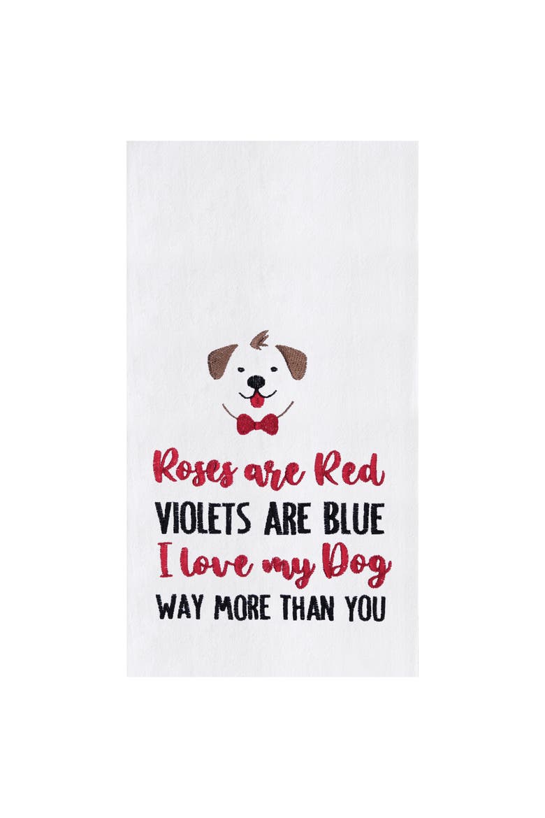I Love My Dog Embroidered Cotton Flour Sack Kitchen Dishtowel, Main, color, red