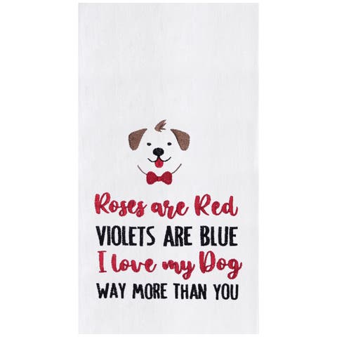 I Love My Dog Embroidered Cotton Flour Sack Kitchen Dishtowel
