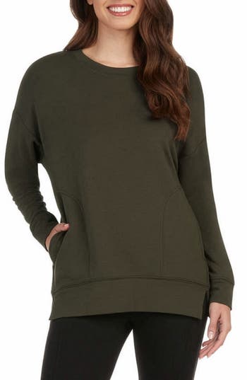 Matty M . Side Pocket Tunic Sweatshirt In Green