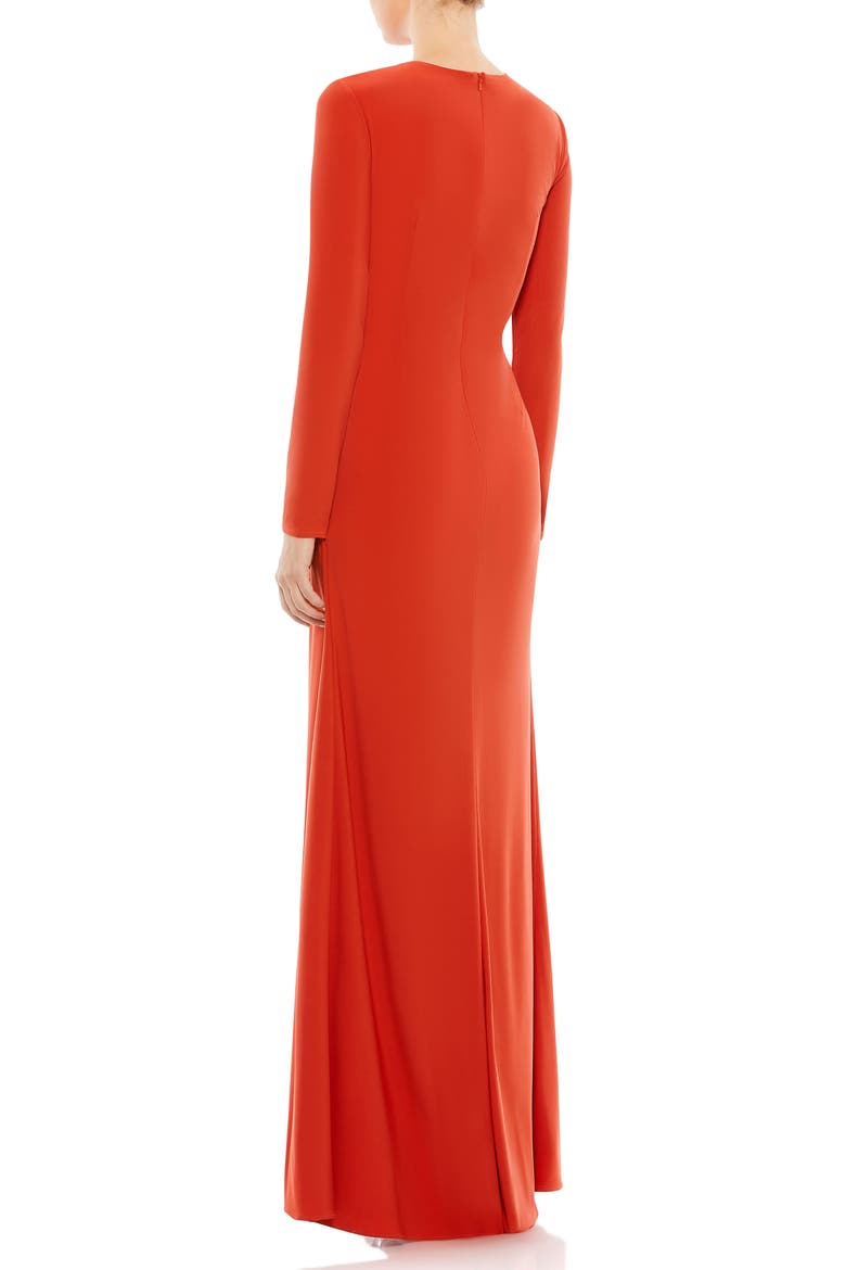 Long Sleeve Keyhole Draped Gown, Alternate, color, Brick Red