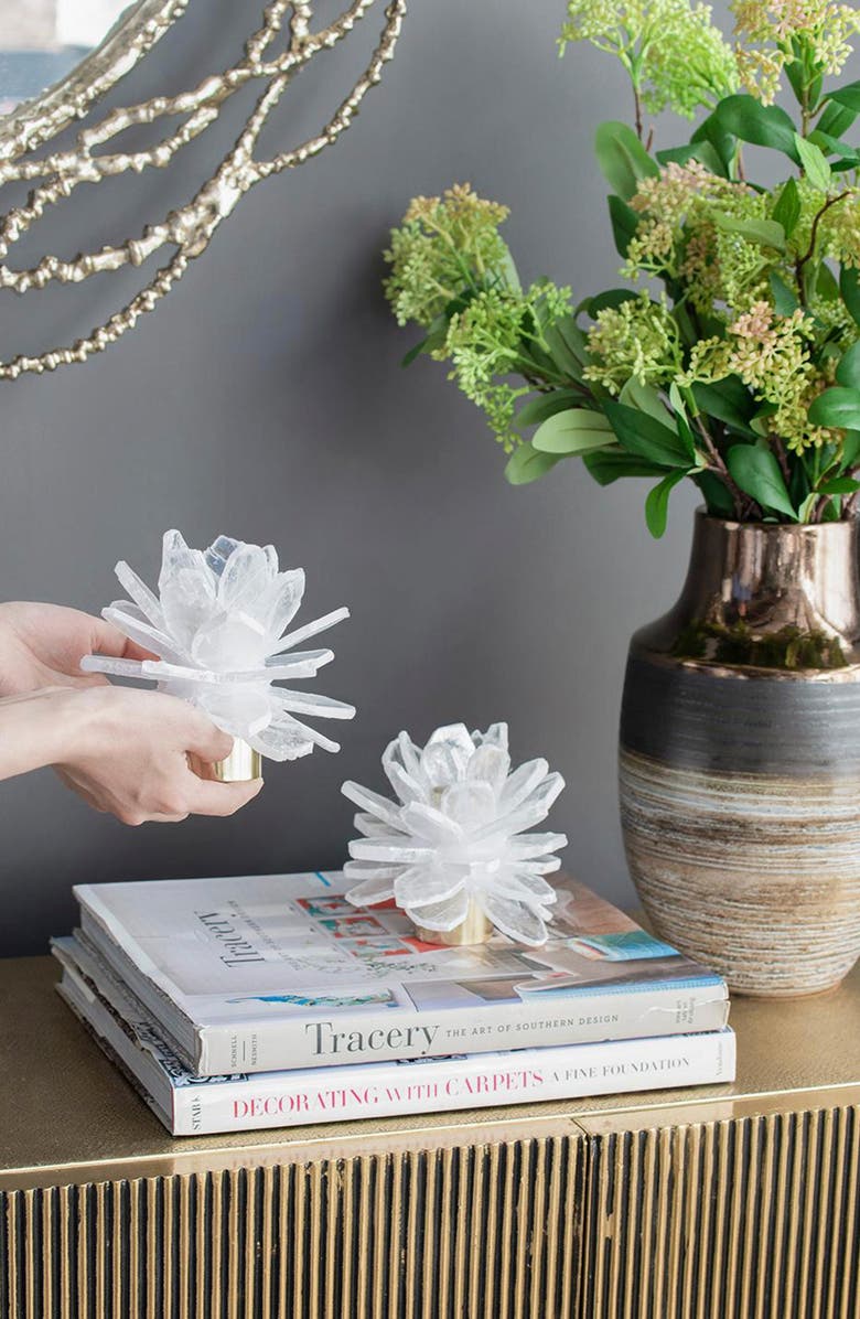 A & B Home Selenite Stone Candleholder, Alternate, color, White