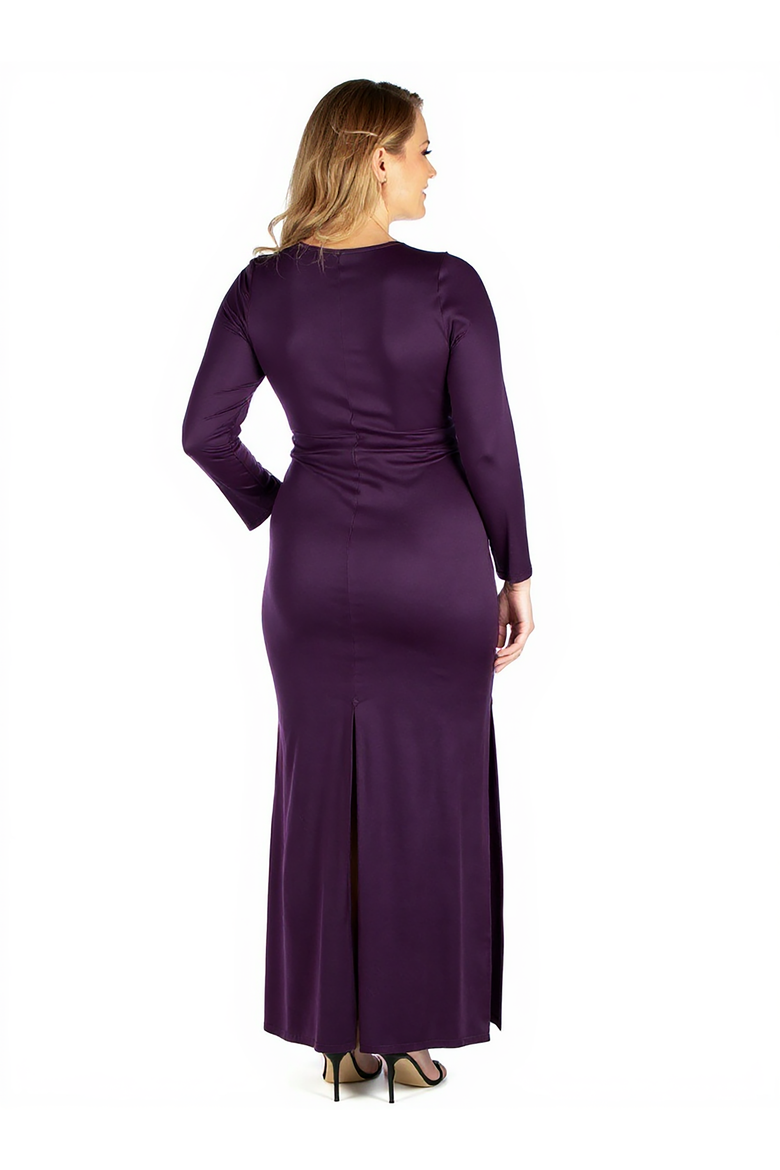 Long Sleeve Side Slit Fitted Black Maternity Maxi Dress, Alternate, color, Purple