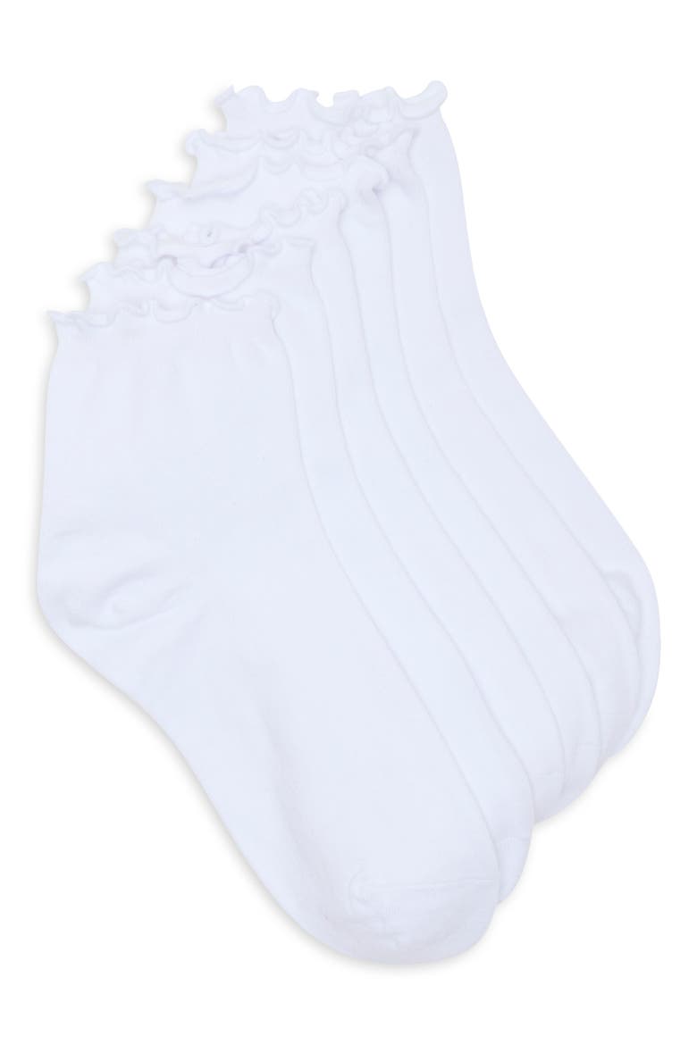 3-Pack Lettuce Edge Ankle Socks, Main, color, WHITE