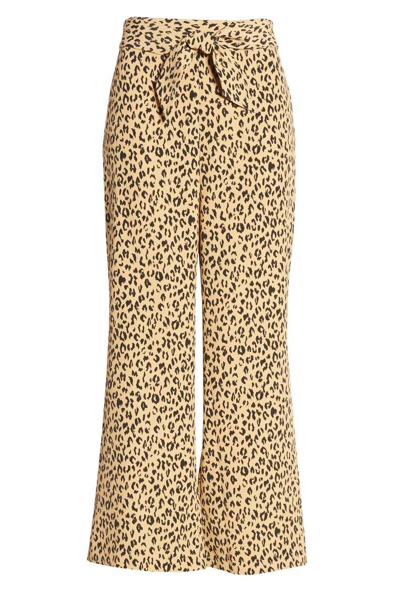 Leopard Print Tie Front Crop Flare Pants, Alternate, color, TAN SKETCHED ANIMAL