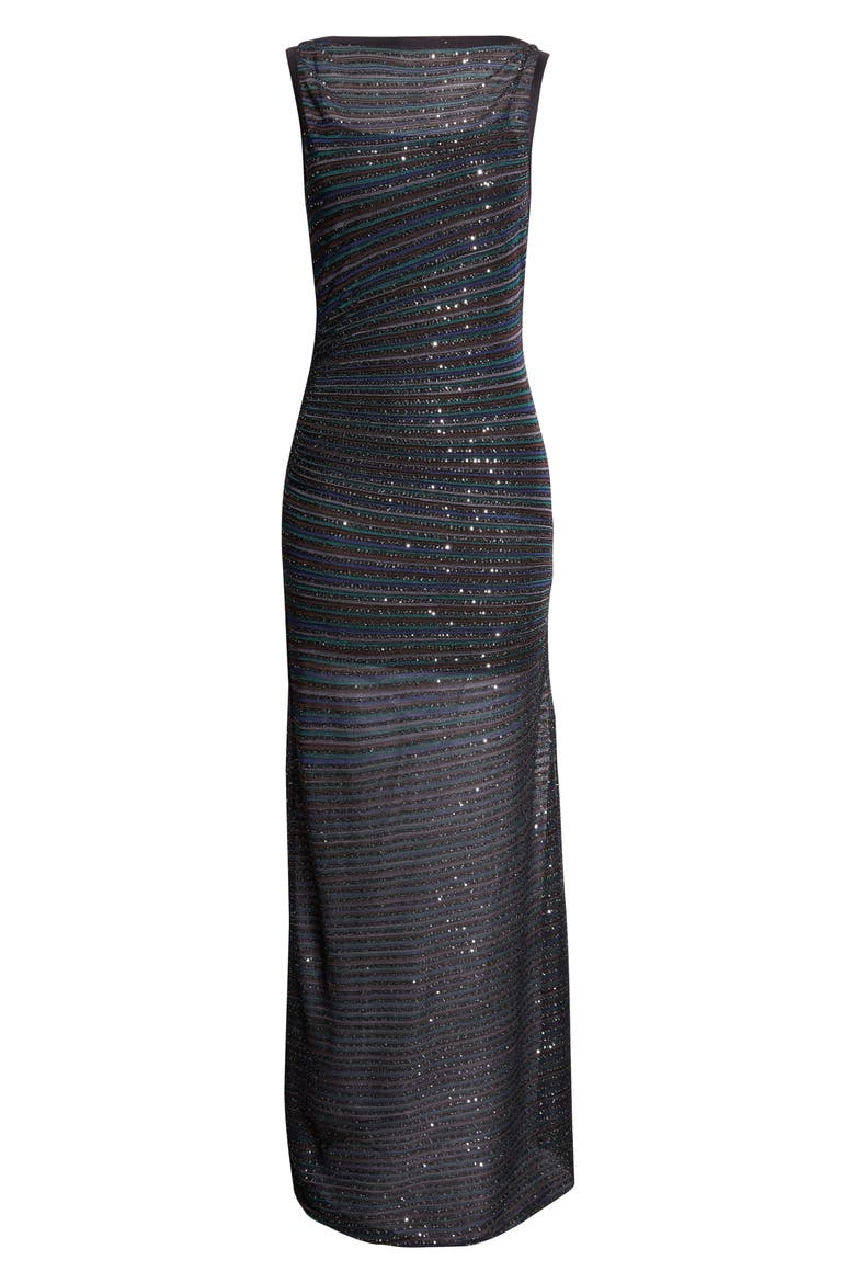 Stripe Bateau Neck Metallic Knit Dress, Alternate, color, MULTI BLK GREEN BLUE TONES