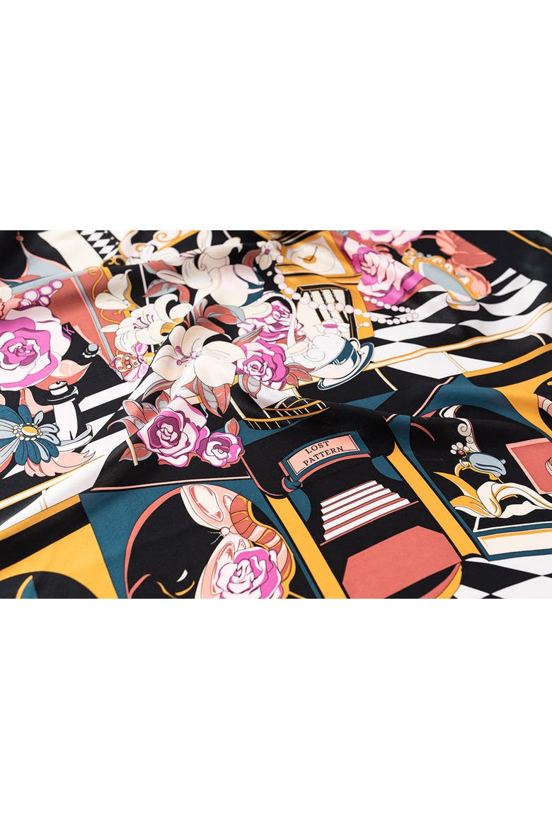 "Vintage Blooms" Large Silk Square Scarf, Alternate, color, Black & Purple