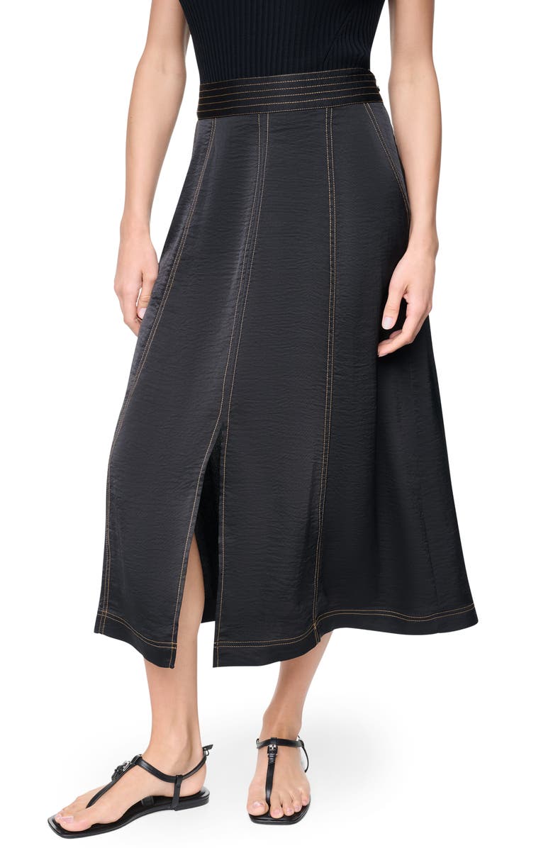 DKNY SPORTSWEAR Satin Midi Skirt, Main, color, Black