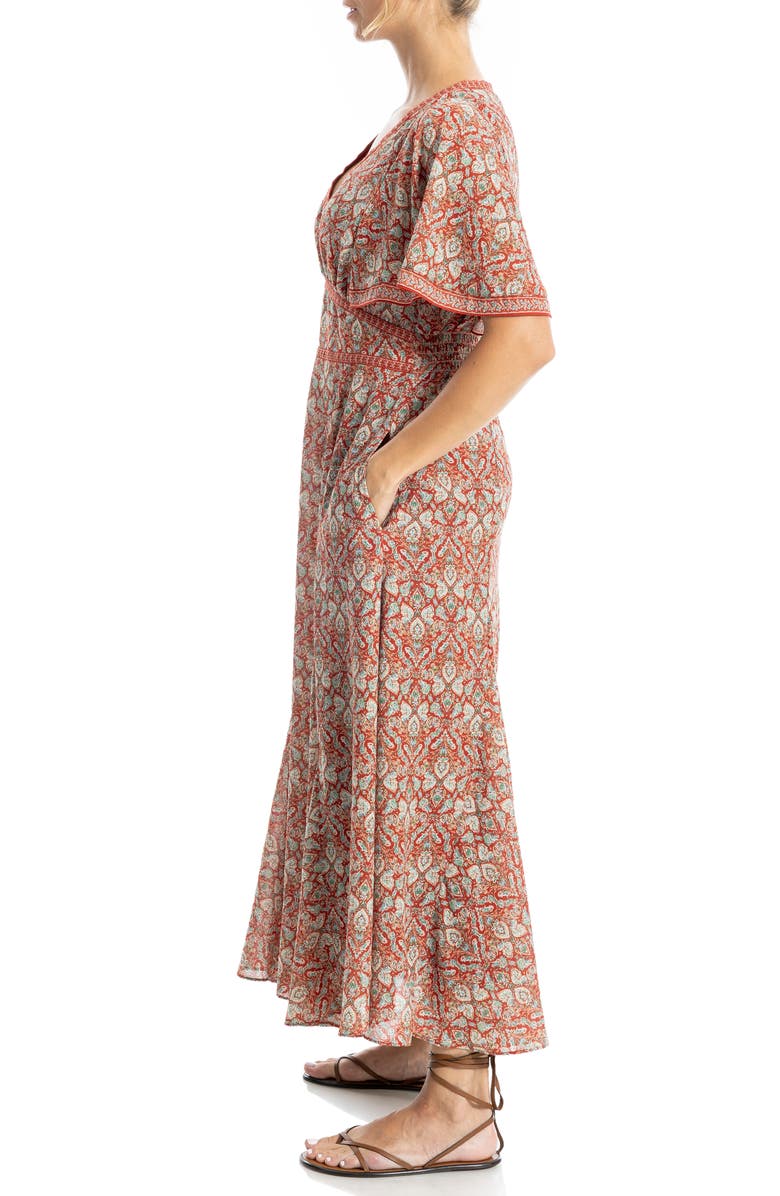 MAX STUDIO Flutter Sleeve Empire Waist Maxi Dress, Alternate, color, Terra/ Sage Intricate Paisley