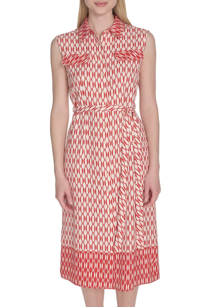 Sleeveless Midi Shirtdress, Alternate, color, CHILI/ ANTIQUE WHT