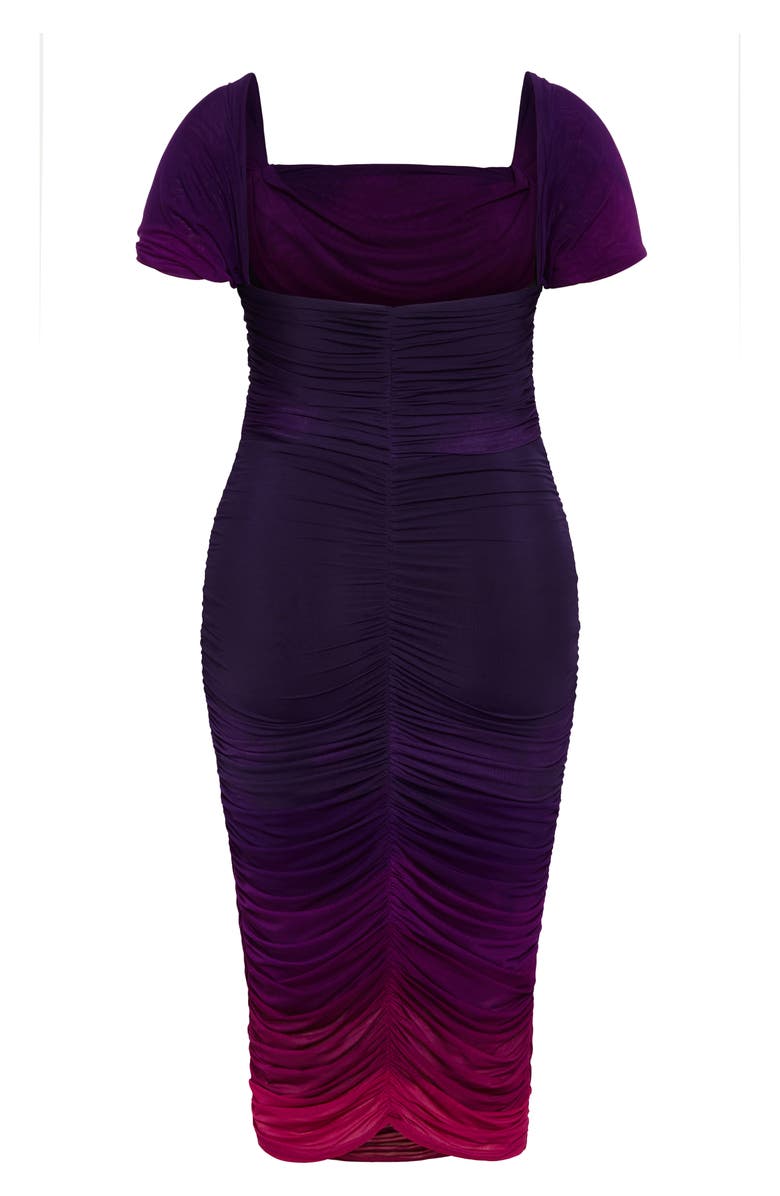 City Chic Ombré Ruched Square Neck Cap Sleeve Dress, Alternate, color, Magenta Ombre