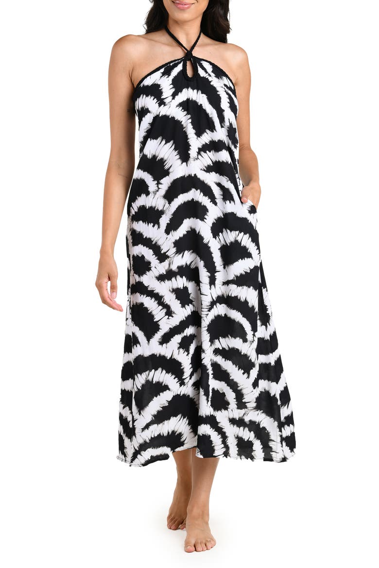 Shadows Halter Cover-Up Maxi Dress, Main, color, BLACK