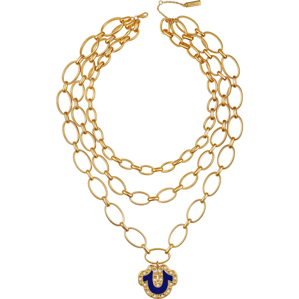 True Religion Layered Chain Necklace With Horsehoe Pendant In Gold