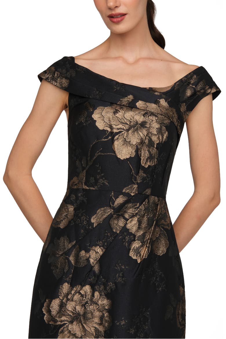 Myla Metallic Floral Jacquard Column Gown, Alternate, color, DK TWILIGHT