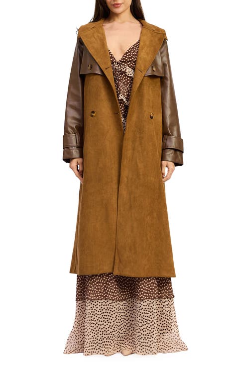 Yumi Faux Leather Trim Trench Coat