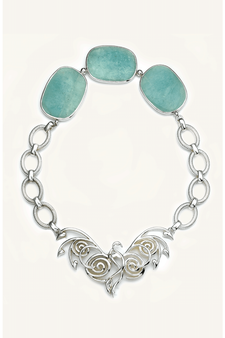 The Rising Phoenix Necklace, Main, color, Silver / Aquamarine