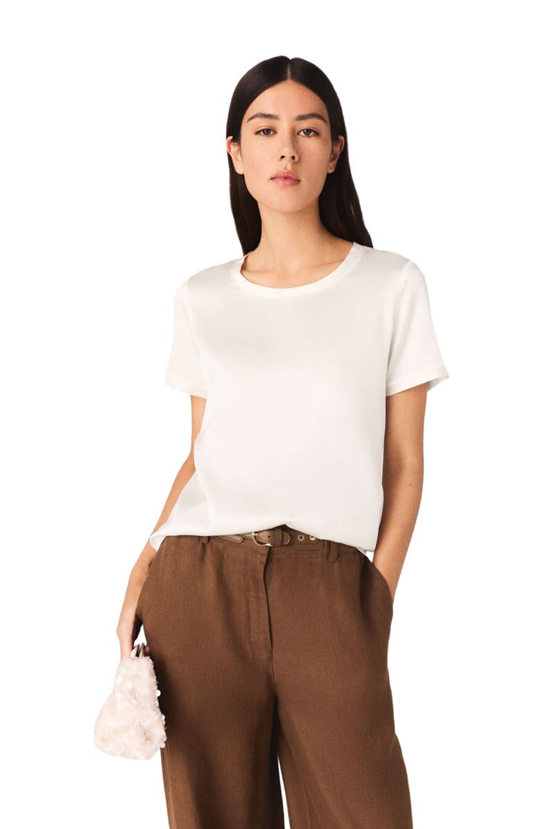 maje Short-sleeved silk top, Main, color, White