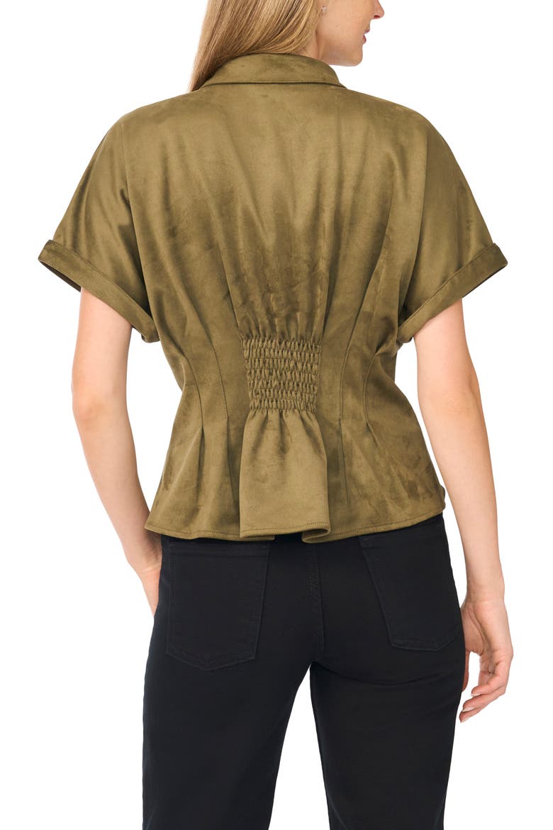 Gathered Faux Suede Top, Alternate, color, LUXE OLIVE