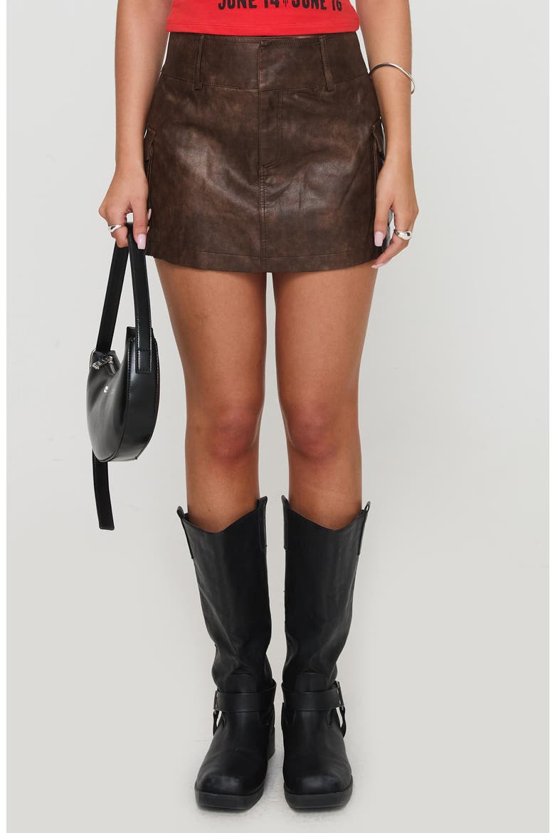 Domenic Washed Faux Leather Cargo Miniskirt, Main, color, WASHED BROWN