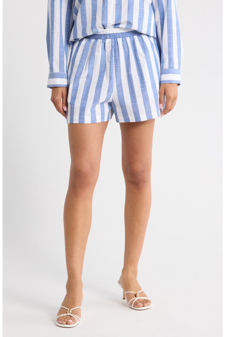 Fays Stripe Tayler Smocked Shorts, Main, color, BLUE WHITE