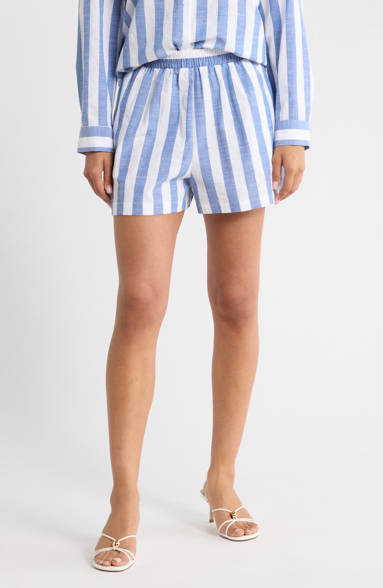 SUGARLIPS Fays Stripe Tayler Smocked Shorts, Main, color, Blue White