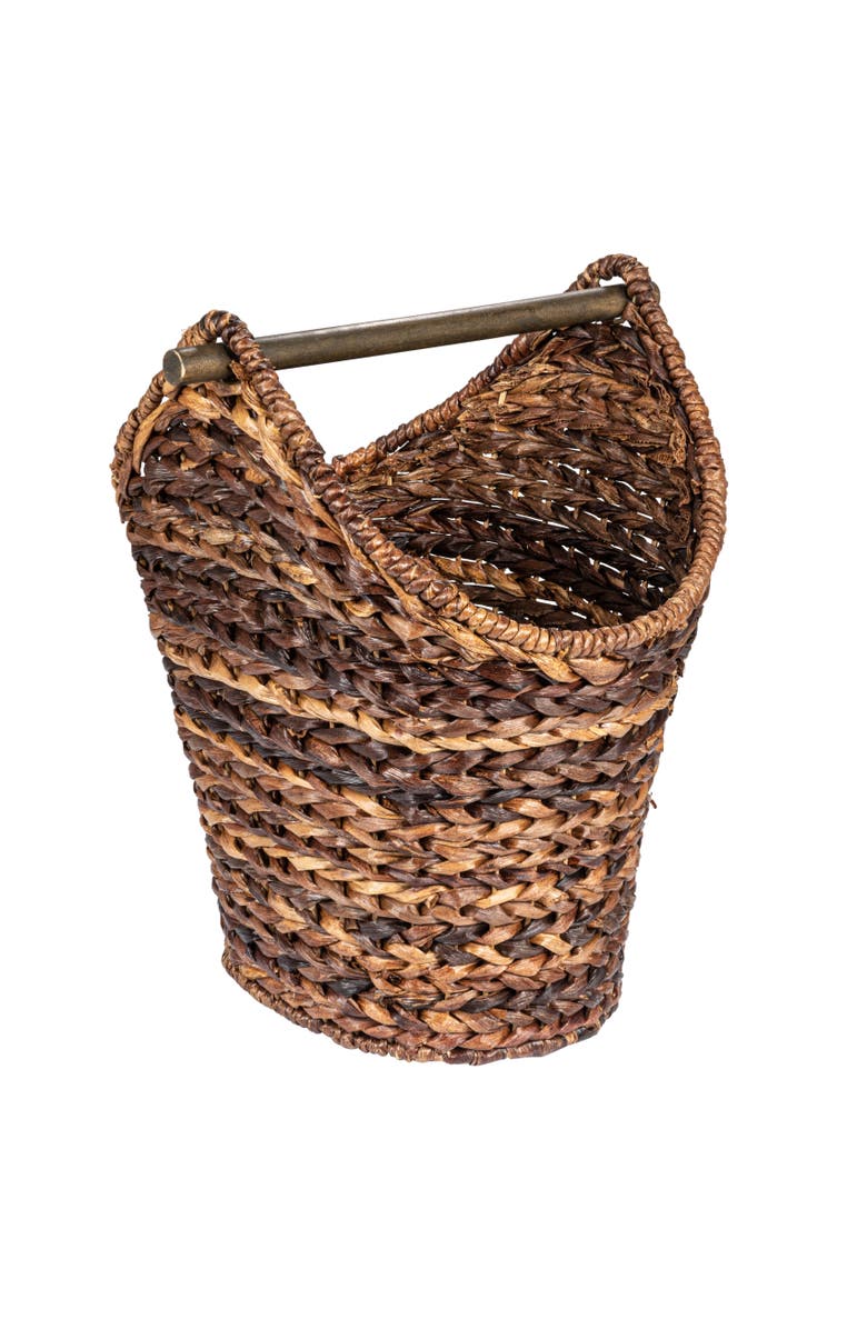 Storied Home Boho Oval Braided Bankuan Bathroom Tissue/Toilet Paper Basket with Wood Handle, Brown, Main, color, Brown