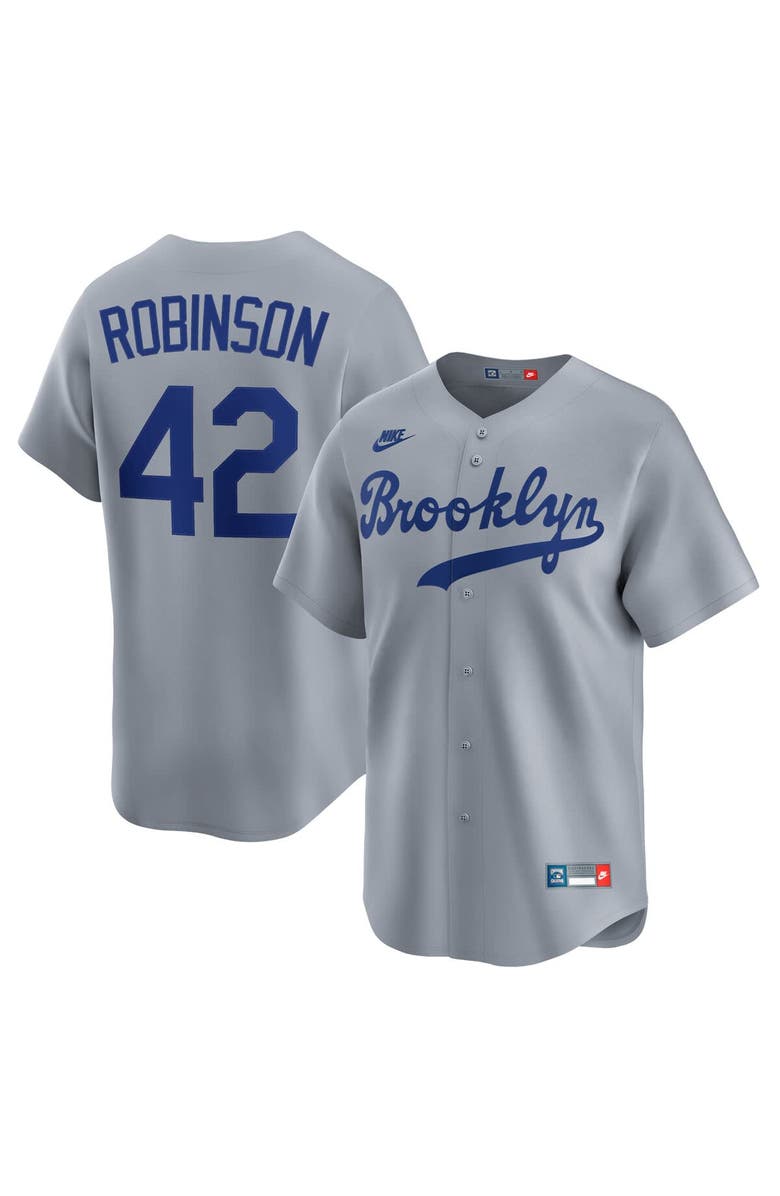 Nike Men's Nike Jackie Robinson Gray Brooklyn Dodgers Throwback Cooperstown Collection Limited Jersey, Alternate, color, Gray