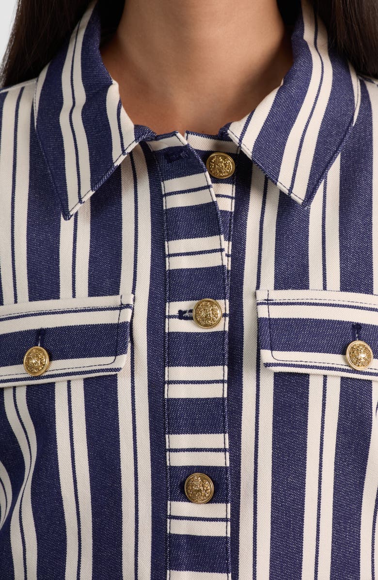 Alice + Olivia Alex Stripe Boxy Jacket, Alternate, color, Metro Stripe Twilight Blue