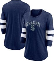 FANATICS Women's Fanatics Branded Heather Deep Sea Blue Seattle Kraken Special Edition 2.0 Barn Burner 3/4 Sleeve T-Shirt