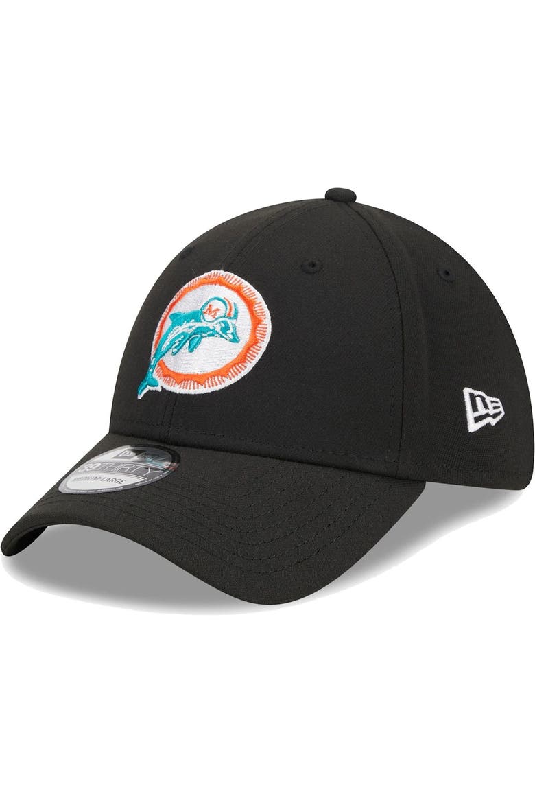 Men's New Era Black Miami Dolphins Throwback Main 39THIRTY Flex Hat, Main, color, Black
