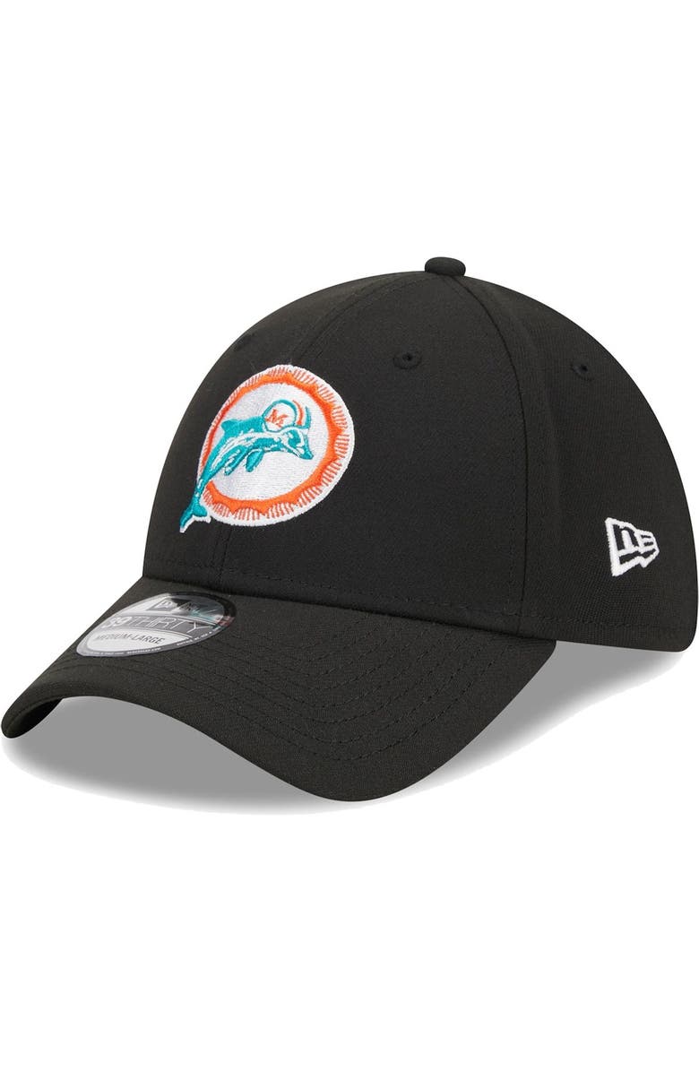 New Era Men's New Era Black Miami Dolphins Throwback Main 39THIRTY Flex Hat, Main, color, Black