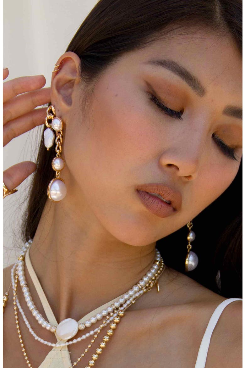 Imitation Pearl Drop Earrings, Alternate, color, GOLD