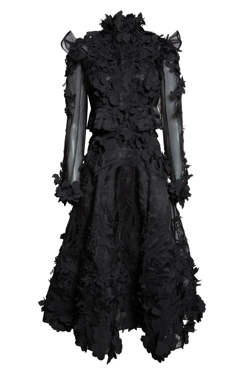 Zimmermann Hypnotic Appliqué Long Sleeve Silk Midi Dress, Alternate, color,