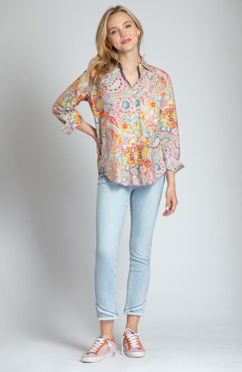 Apny Oversize Feather Print Button-up Shirt In Orange Multi