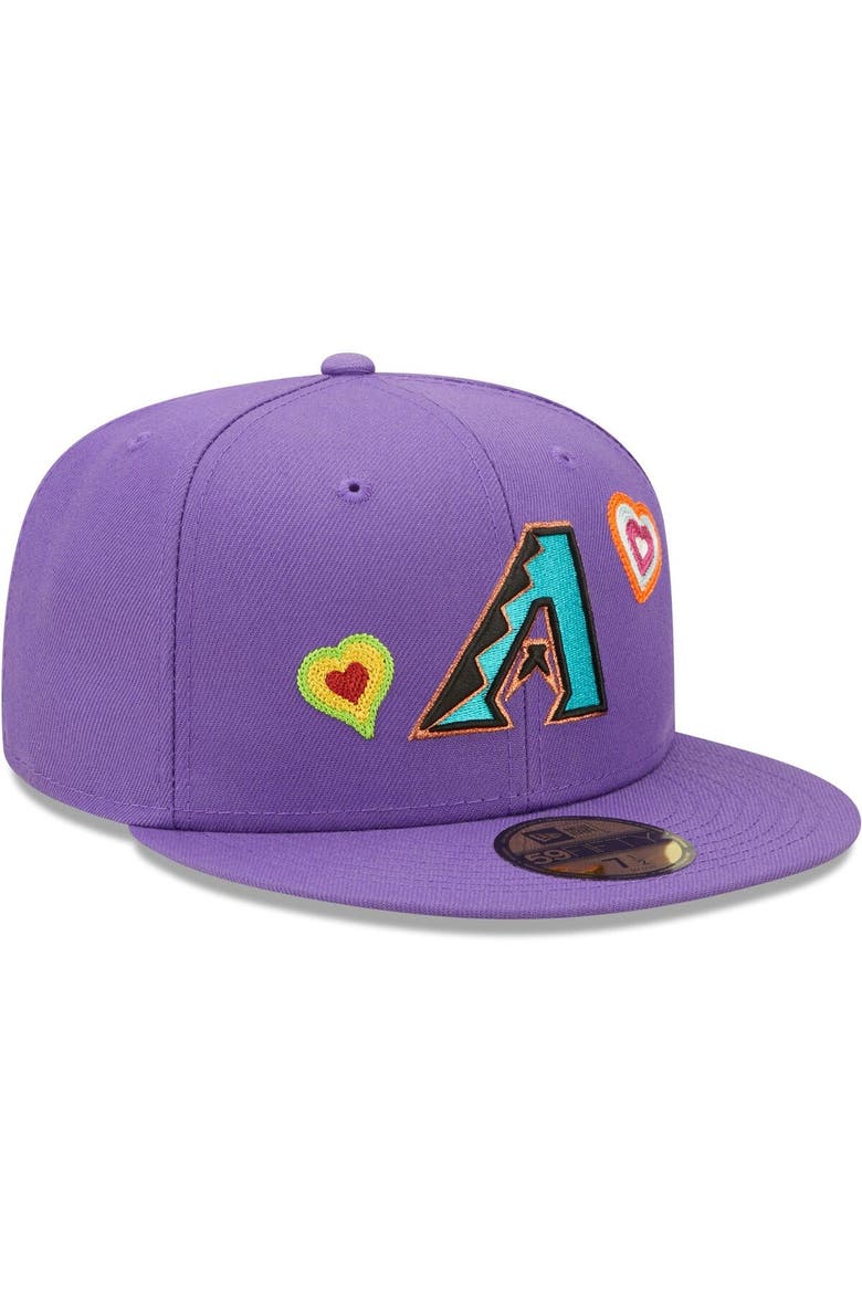 Men's New Era Purple Arizona Diamondbacks Chain Stitch Heart 59FIFTY Fitted Hat, Alternate, color, Purple